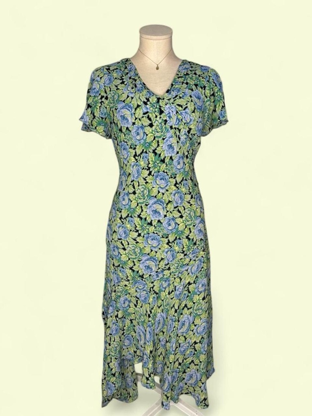 April Cornell Blue & Green Floral Midi Dress Women’s S